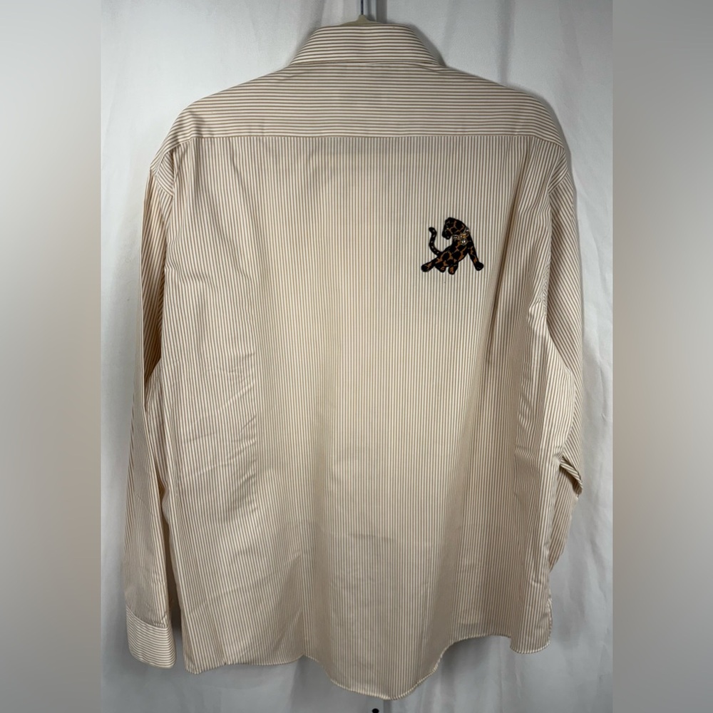 Marquis Tan & White Striped Long Sleeve Embroidered Shirt, XL 17.5 35/36 - Picture 8 of 8